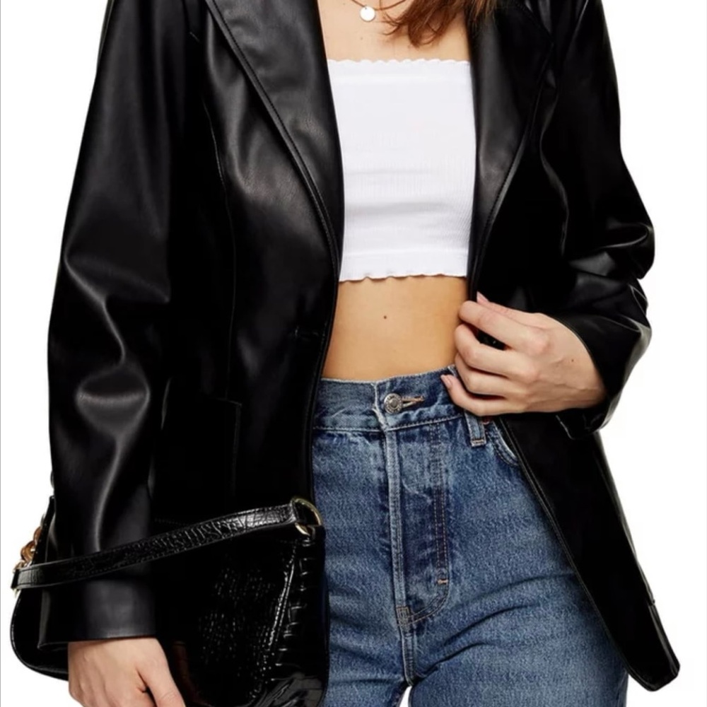 Women's Top Shop Black Faux Leather Blazer